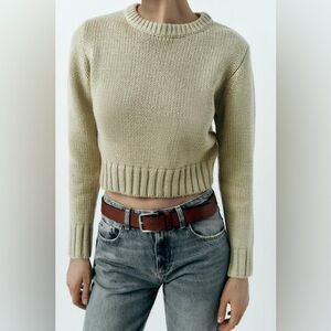 🤍 ZARA CROPPED FITTED WOOL BLEND KNIT SWEATER